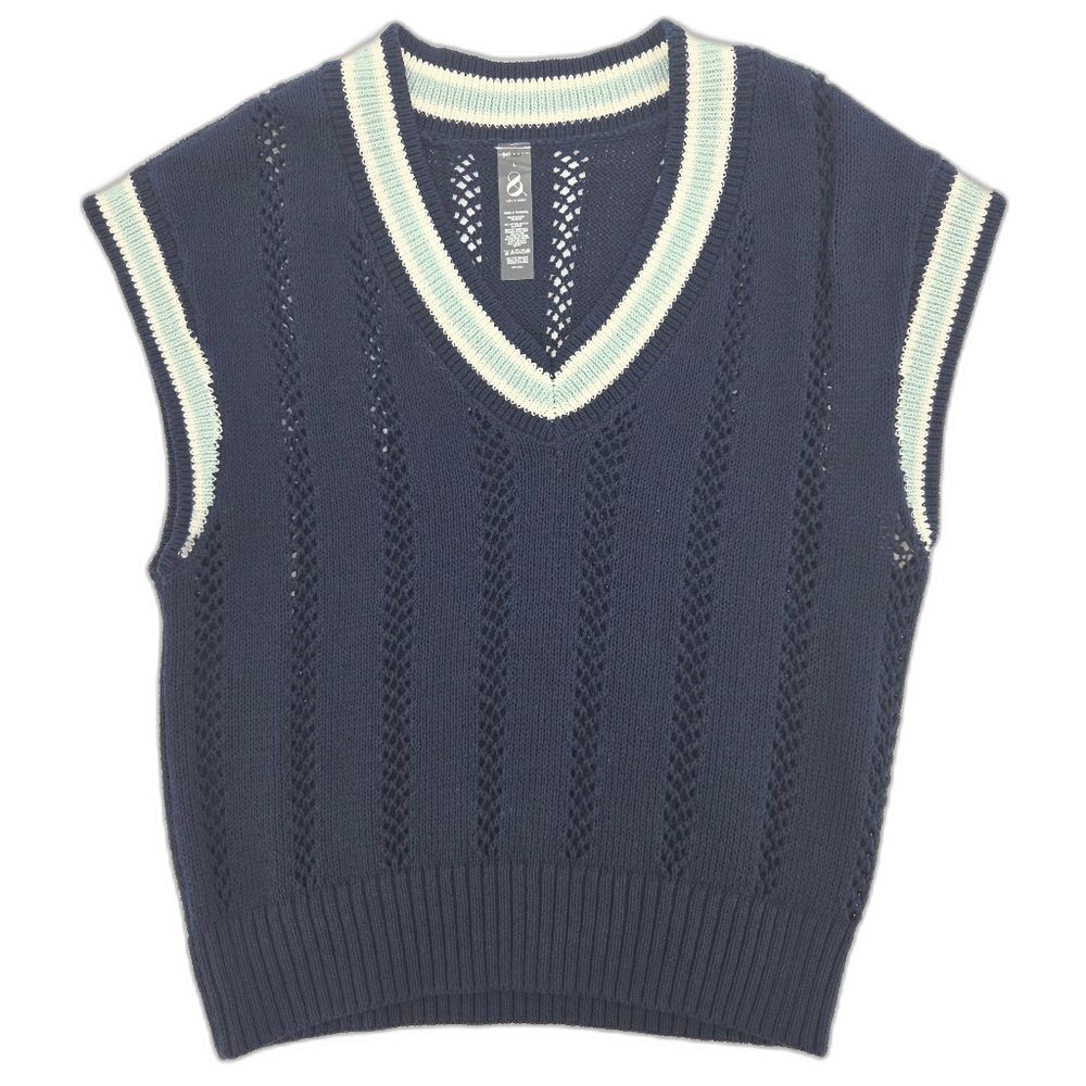 Lou & Grey Tennis Sweater Vest Womens Size Large Open Knit  Academia Golf Preppy